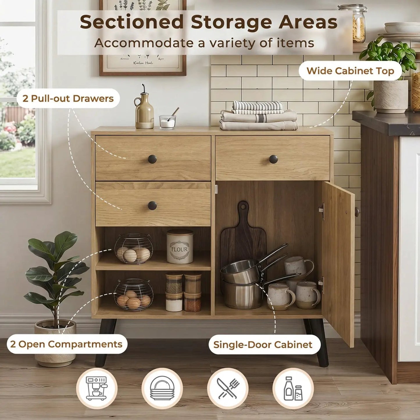 31 Inch Sideboard Cabinet with 2 Drawers