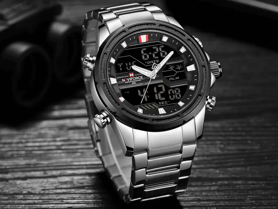 Mens Waterproof Analog Digital Watch Stainless