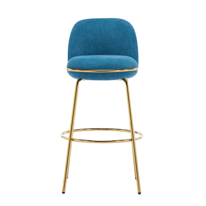 Rio Claro indoor upholstered barstool blue fabric with curved back and gold footring on Tampa Home & Garden Store