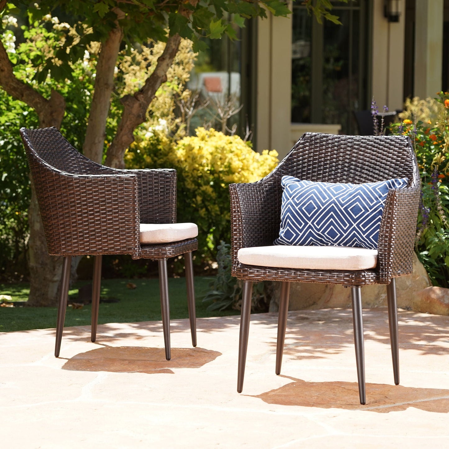 Kenneth Outdoor Rattan Dining Chair Set of 2