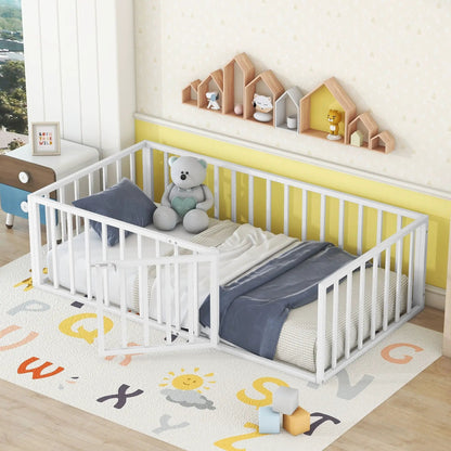 Metal floor bed frame with fence and door in white by Unique Piece Furniture on Tampa Home & Garden Store
