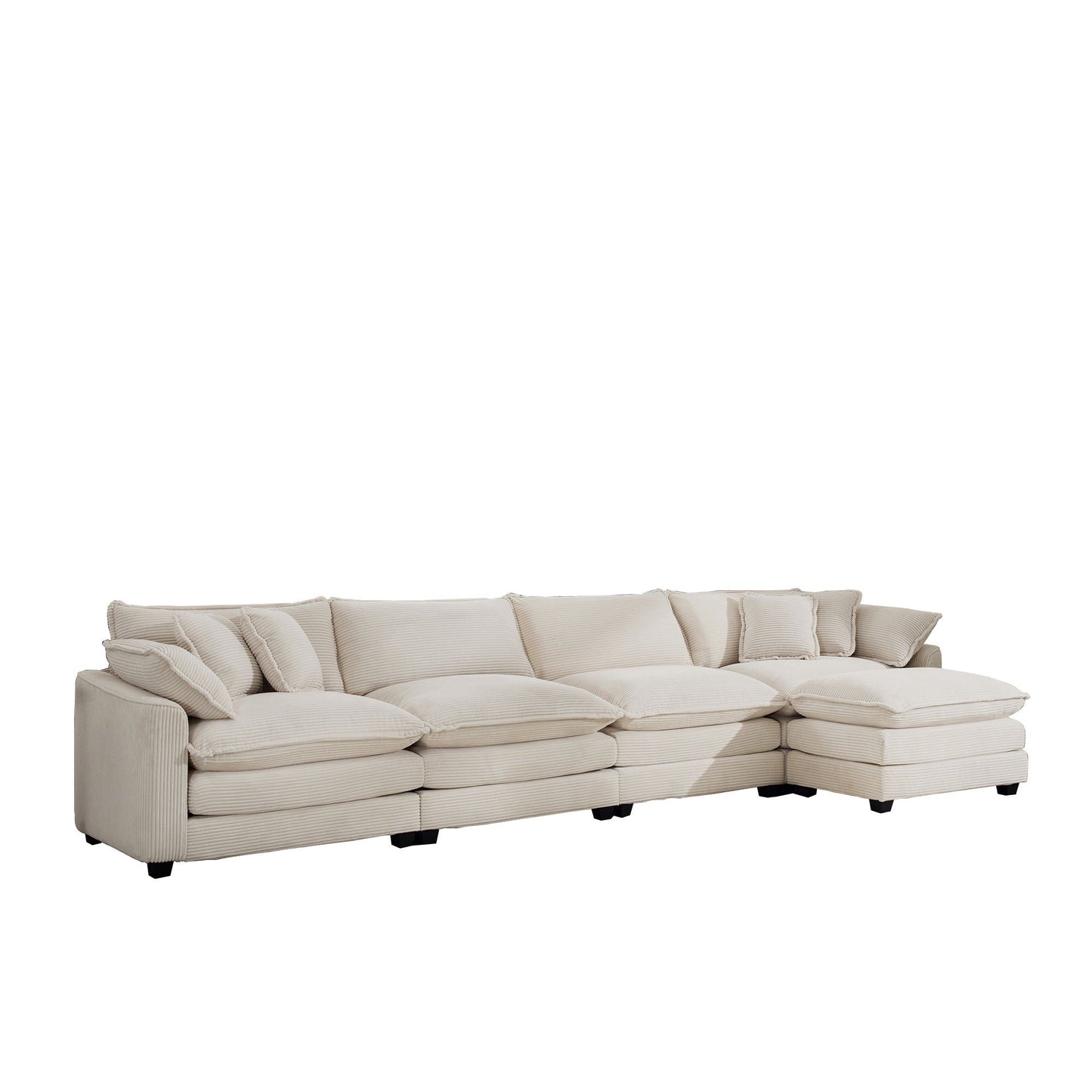 Modern oversized modular cushion sofa with ottoman beige fabric by HouseOfZazla, 2pc set on Tampa Home & Garden Store