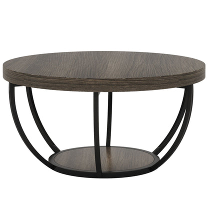 2 Tier Circle Coffee Table with storage dark brown wood top black metal curved legs HouseOfZazla on Tampa Home & Garden Store