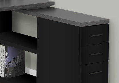 L-Shape Computer Desk with Storage Drawers black finish, dark woodgrain top, metal handles on Tampa Home & Garden Store