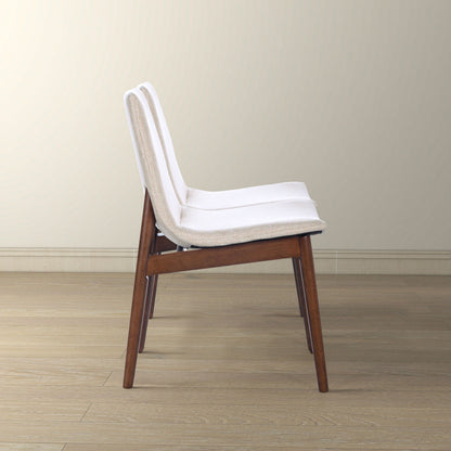 Beige dining chair with solid wood frame and beige fabric upholstery on Tampa Home & Garden Store