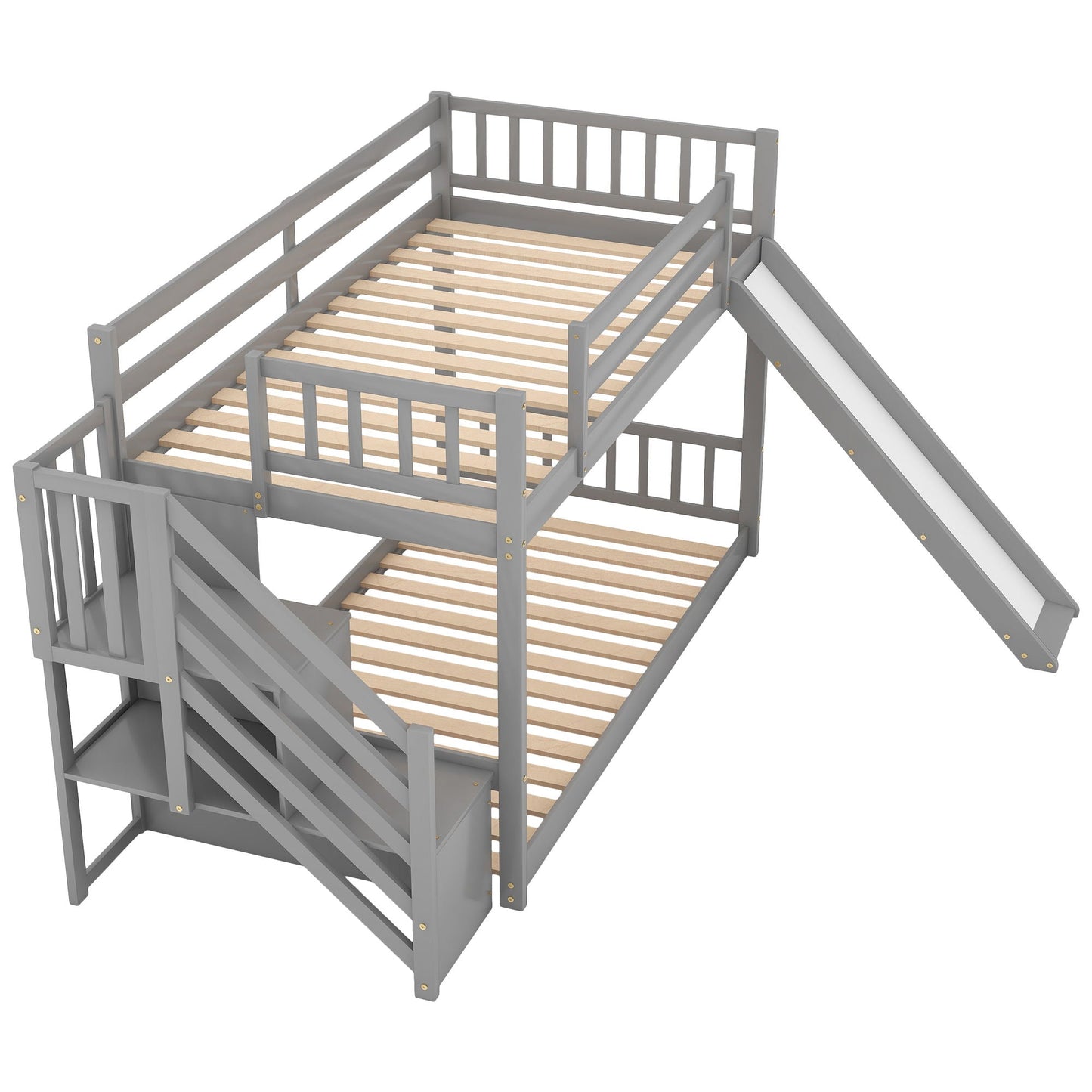 HouseOfZazla bunk bed with convertible slide and stairs, gray frame on Tampa Home & Garden Store