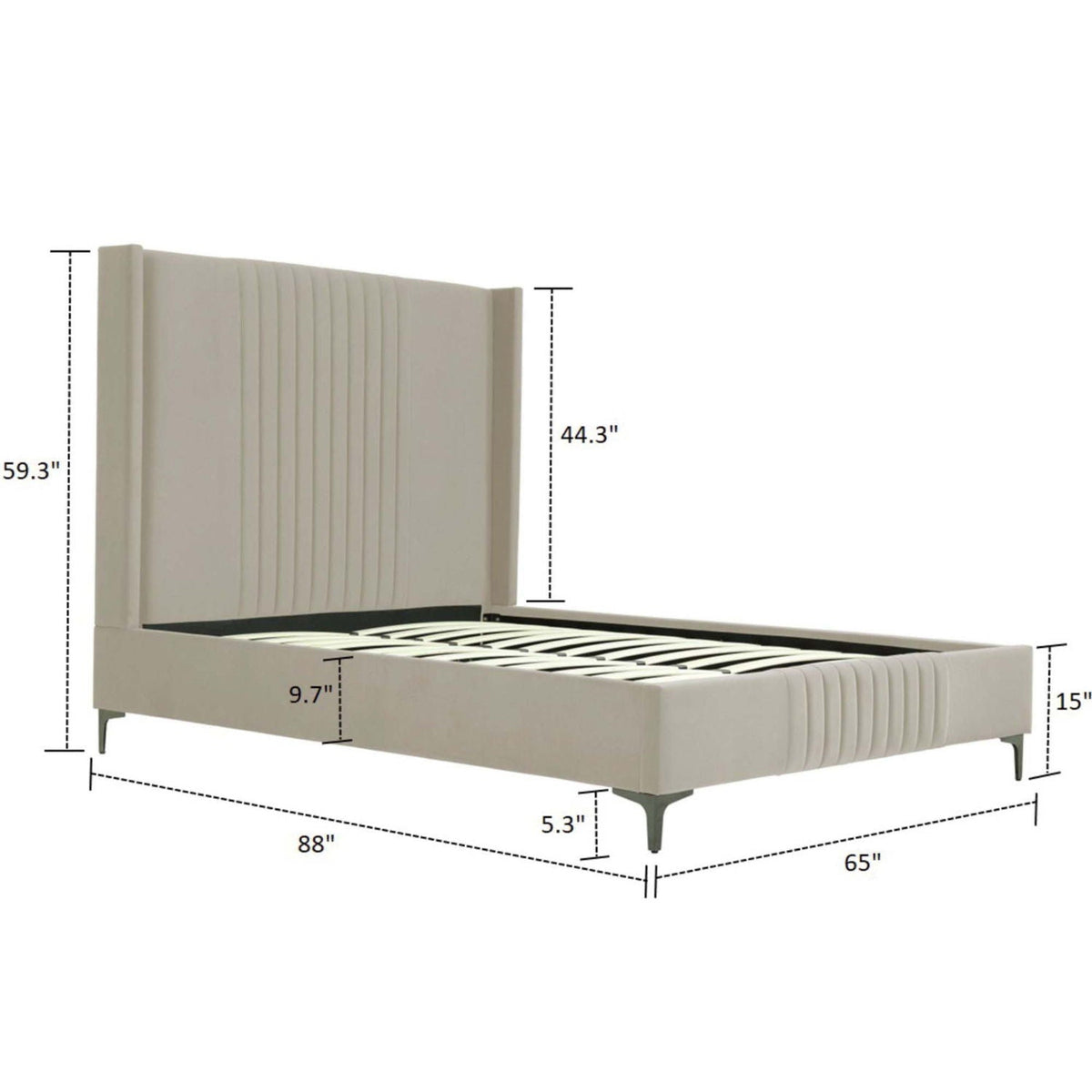 Promenade upholstered bed with tall cream fabric headboard and slats HouseOfZazla on Tampa Home & Garden Store