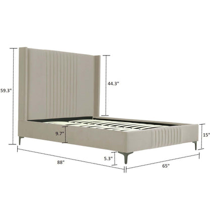 Promenade upholstered bed with tall cream fabric headboard and slats HouseOfZazla on Tampa Home & Garden Store