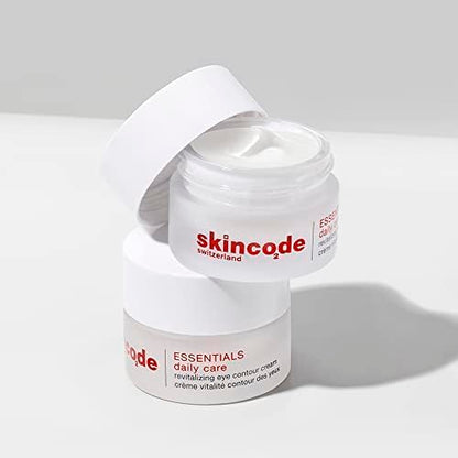 Eye cream Skincode Revitalizing Eye Contour Cream duo in white jars with red Skincode logo on Tampa Home & Garden Store