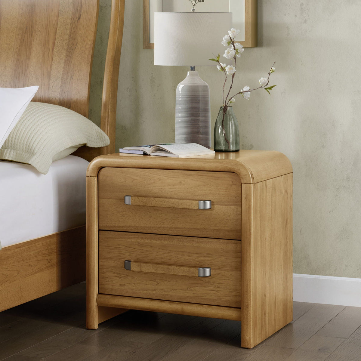 2-drawer nightstand with USB charging, brown wood bedside table by HouseOfZazla on Tampa Home & Garden Store