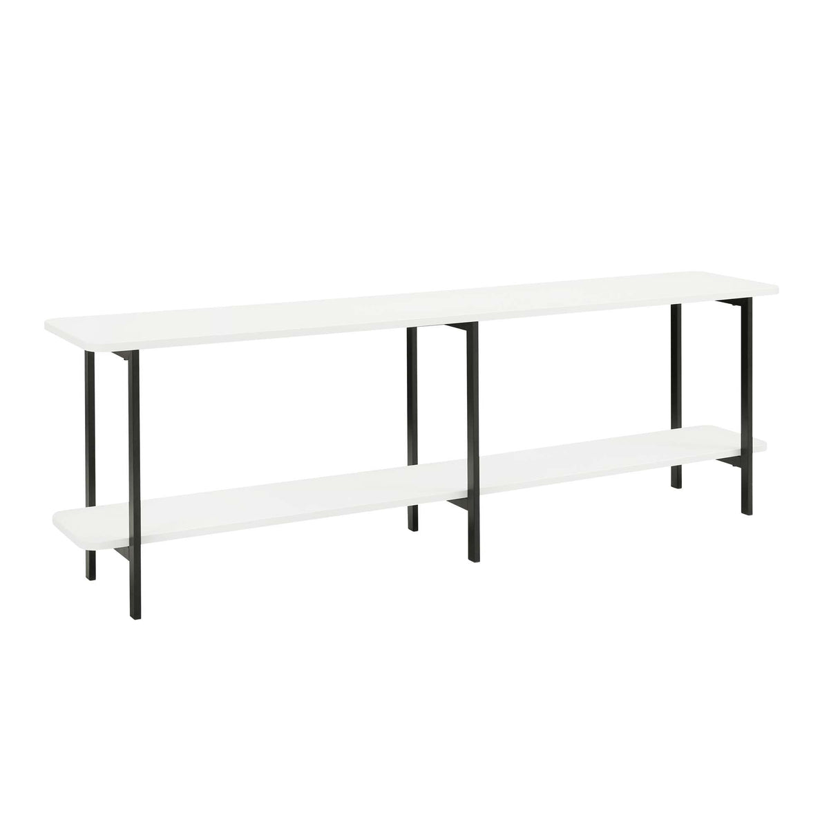 Celine 2-shelf console table with white shelves and black metal legs on Tampa Home & Garden Store