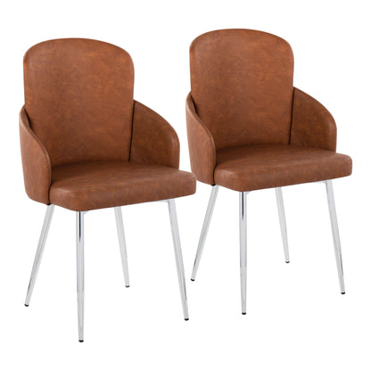 Contemporary dining chair set of 2, upholstered brown faux leather, chrome legs HouseOfZazla on Tampa Home & Garden Store