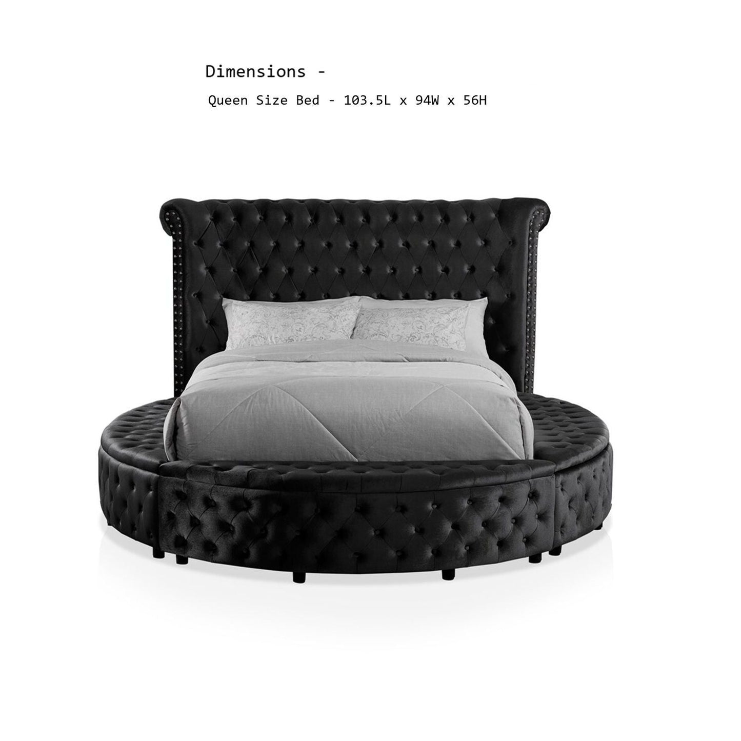Glam Button Tufted Round Bed with Usb Storage