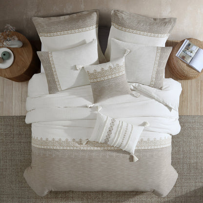 Tan And White Textured Jacquard Comforter Set
