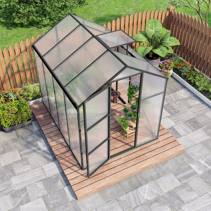 Windproof greenhouse with raised base, black frame and polycarbonate panels, HouseOfZazla on Tampa Home & Garden Store