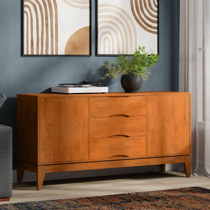 Solid Wood Sideboard Buffet and Extra Storage in warm oak with turntable and plant on Tampa Home & Garden Store