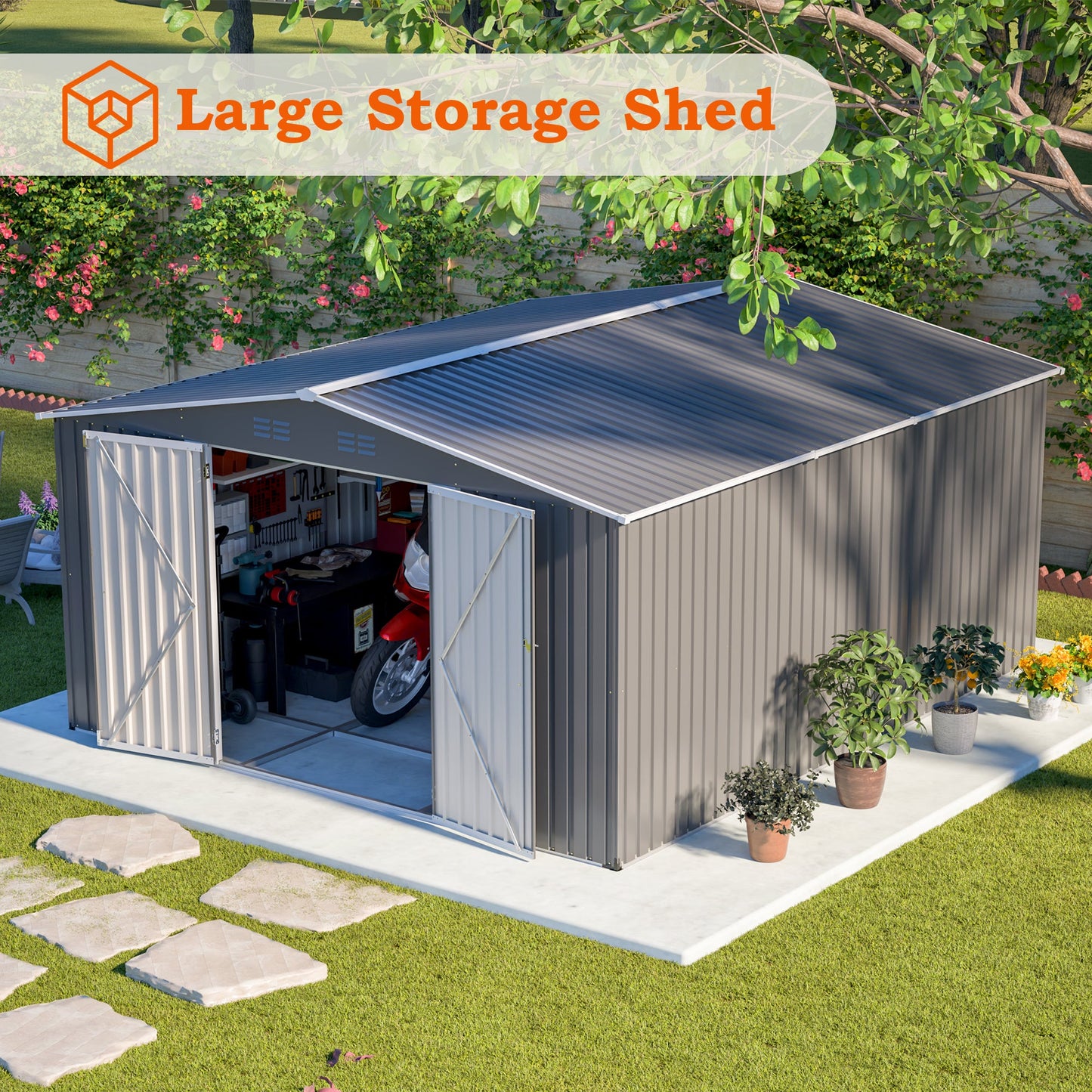 Secure 12X14 Ft Metal Shed For Home And Garden