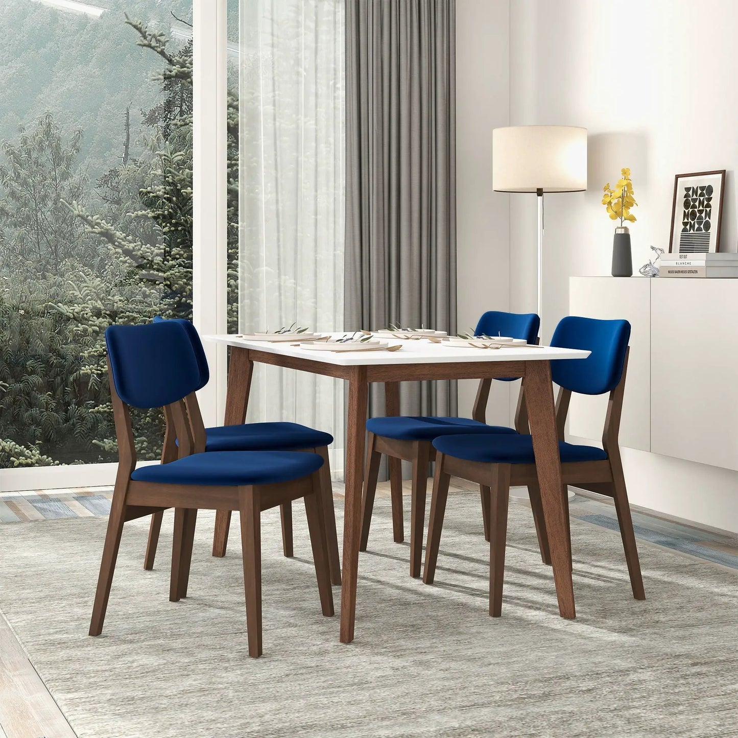 Carlos solid-back blue dining chairs set of 2 with walnut wood legs by Unique Piece Furniture on Tampa Home & Garden Store