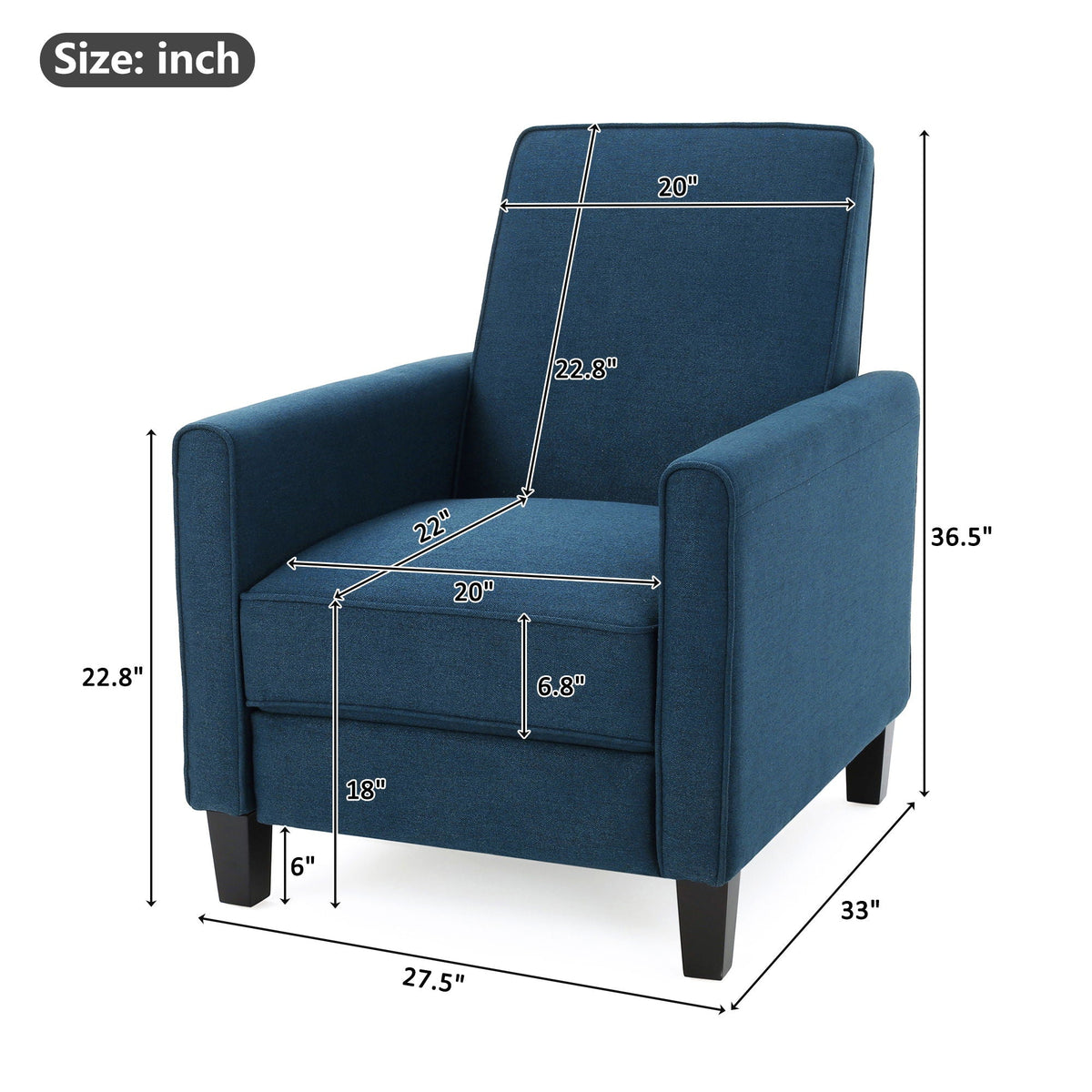 Upholstered Push Back Recliner Chair and Lounge