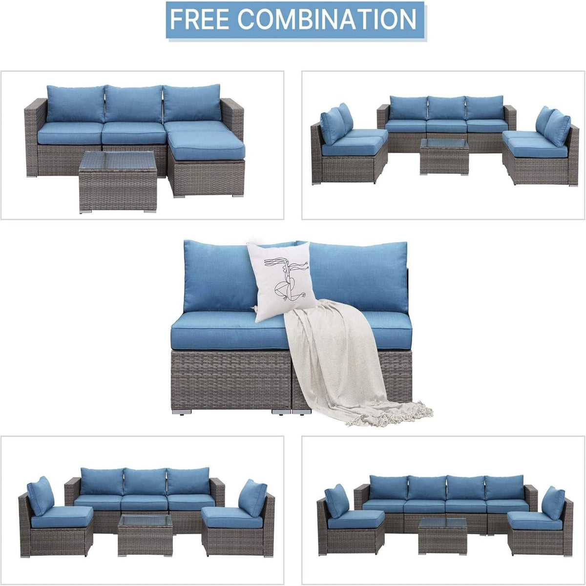 Armless Patio Sofa Set and Waterproof Cushions