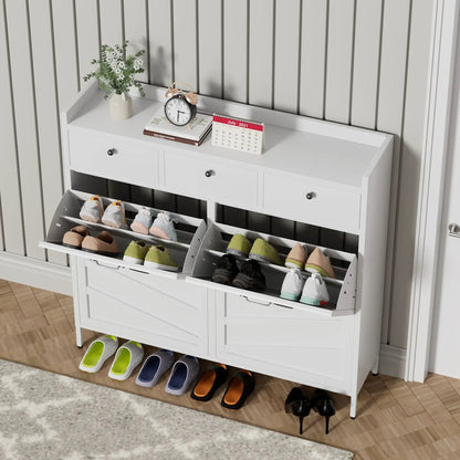 Shoe Cabinet With Flip Drawers and Hidden Storage