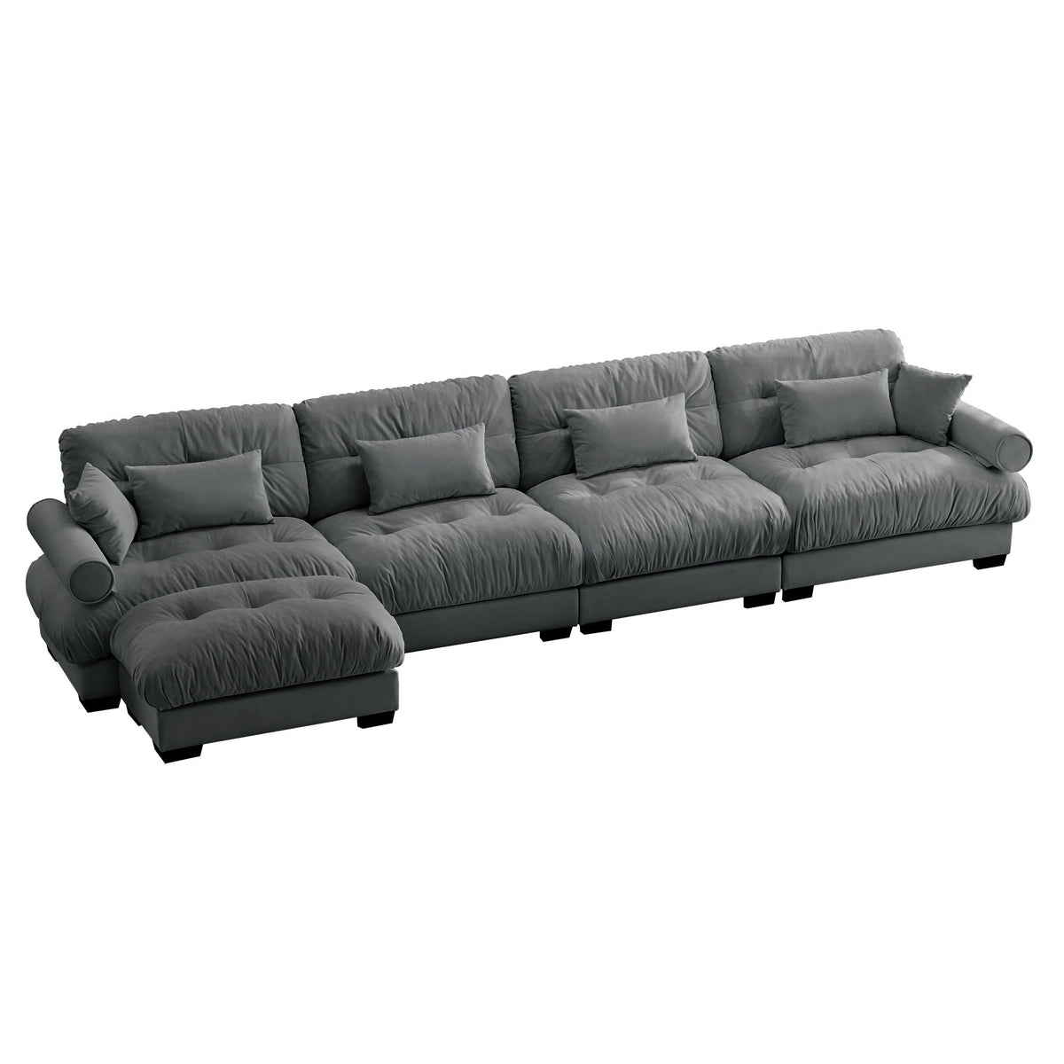 Super Comfort oversized modular 2-piece sectional sofa with movable ottoman in grey fabric on Tampa Home & Garden Store