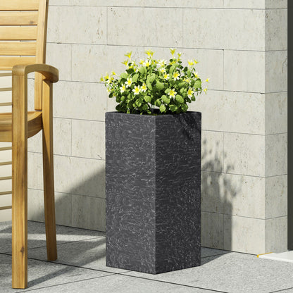Modern Outdoor Planter by HouseOfZazla in black textured finish with yellow blooms on Tampa Home & Garden Store