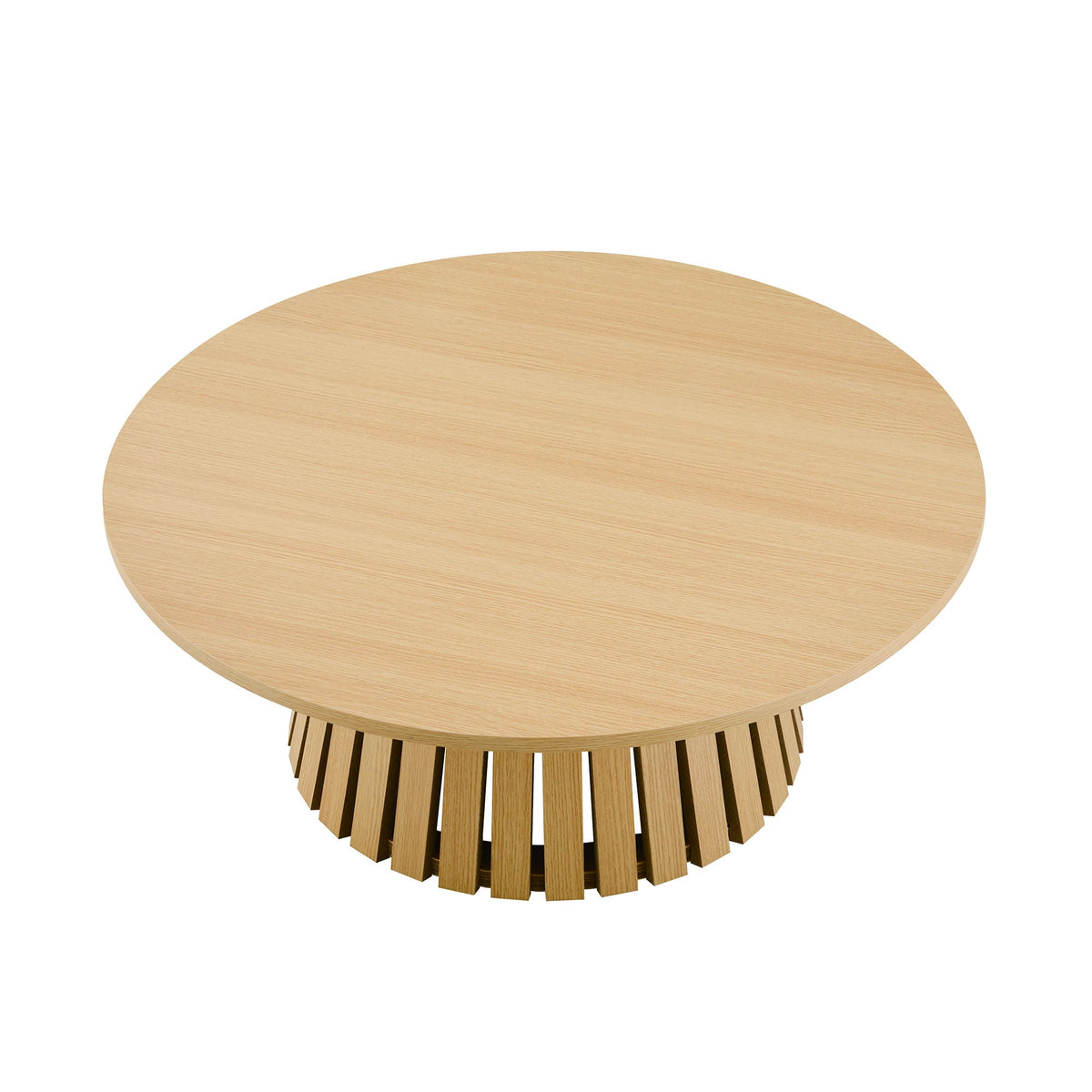 Layla End Table wood grain finish round light brown table with slatted base HouseOfZazla on Tampa Home & Garden Store