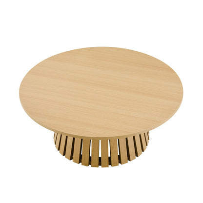 Layla End Table wood grain finish round light brown table with slatted base HouseOfZazla on Tampa Home & Garden Store
