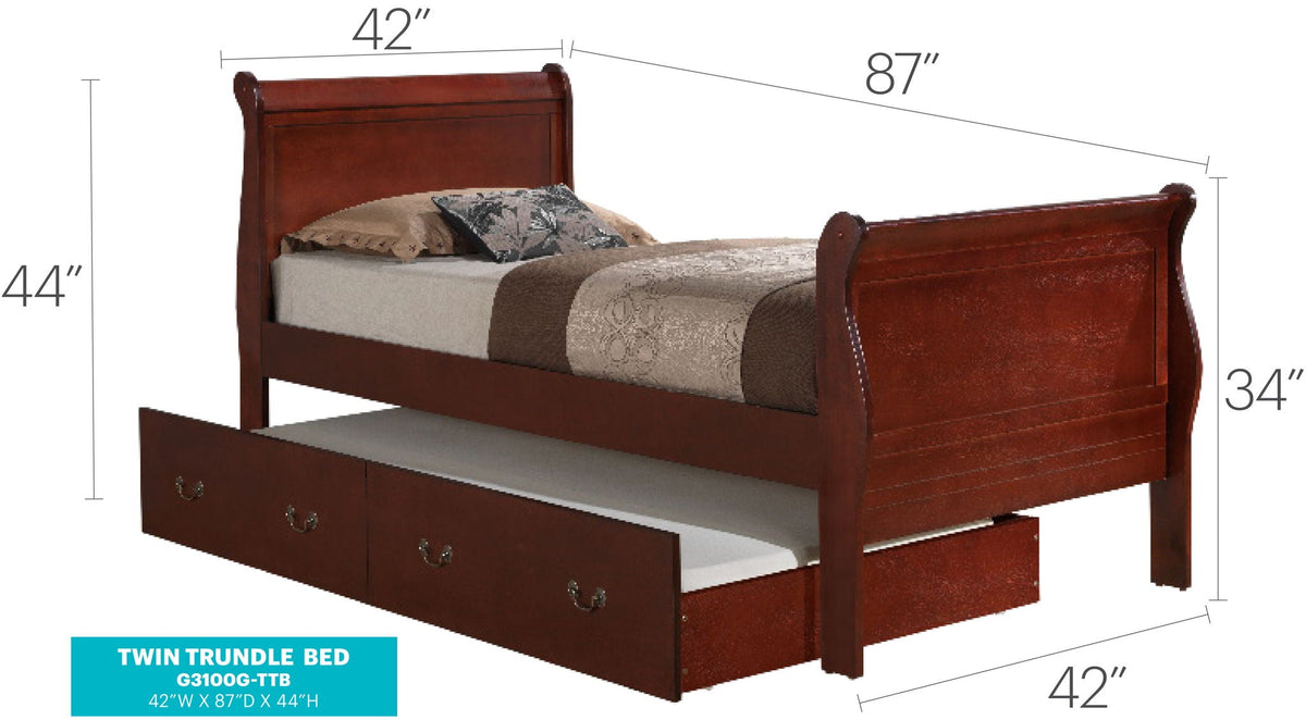 Elegant Trundle Bed by HouseOfZazla with under-bed storage drawers in dark cherry finish on Tampa Home & Garden Store