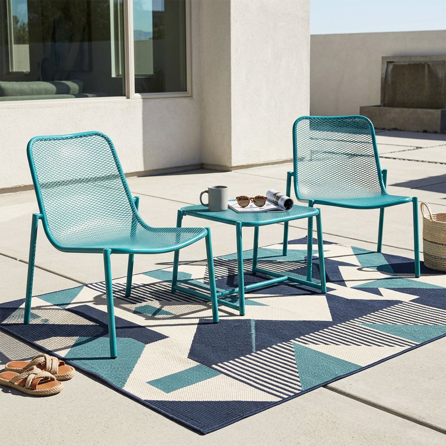 Kincaid Outdoor Teal Mesh and Iron Patio Set