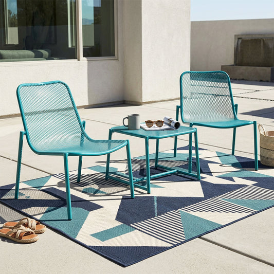 Kincaid Outdoor Teal Mesh and Iron Patio Set