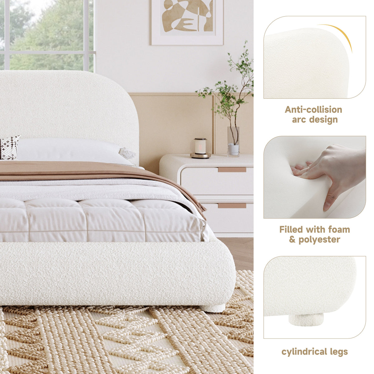 Cream style fabric upholstered bed Queen size by HouseOfZazla in a simple modern bedroom on Tampa Home & Garden Store