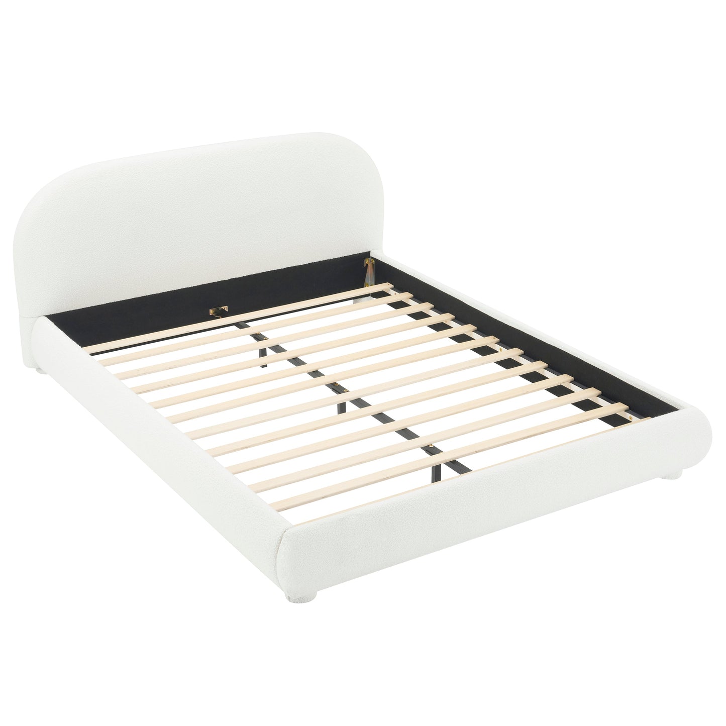 Cream fabric upholstered bed frame with curved headboard and wood slats, Queen by HouseOfZazla on Tampa Home & Garden Store
