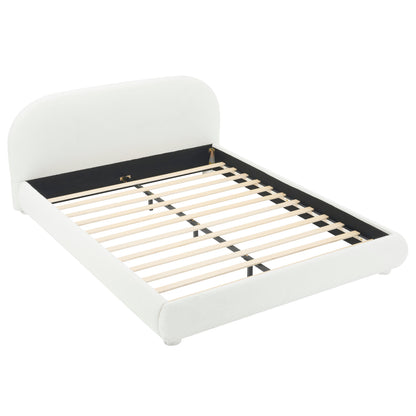 Cream fabric upholstered bed frame with curved headboard and wood slats, Queen by HouseOfZazla on Tampa Home & Garden Store