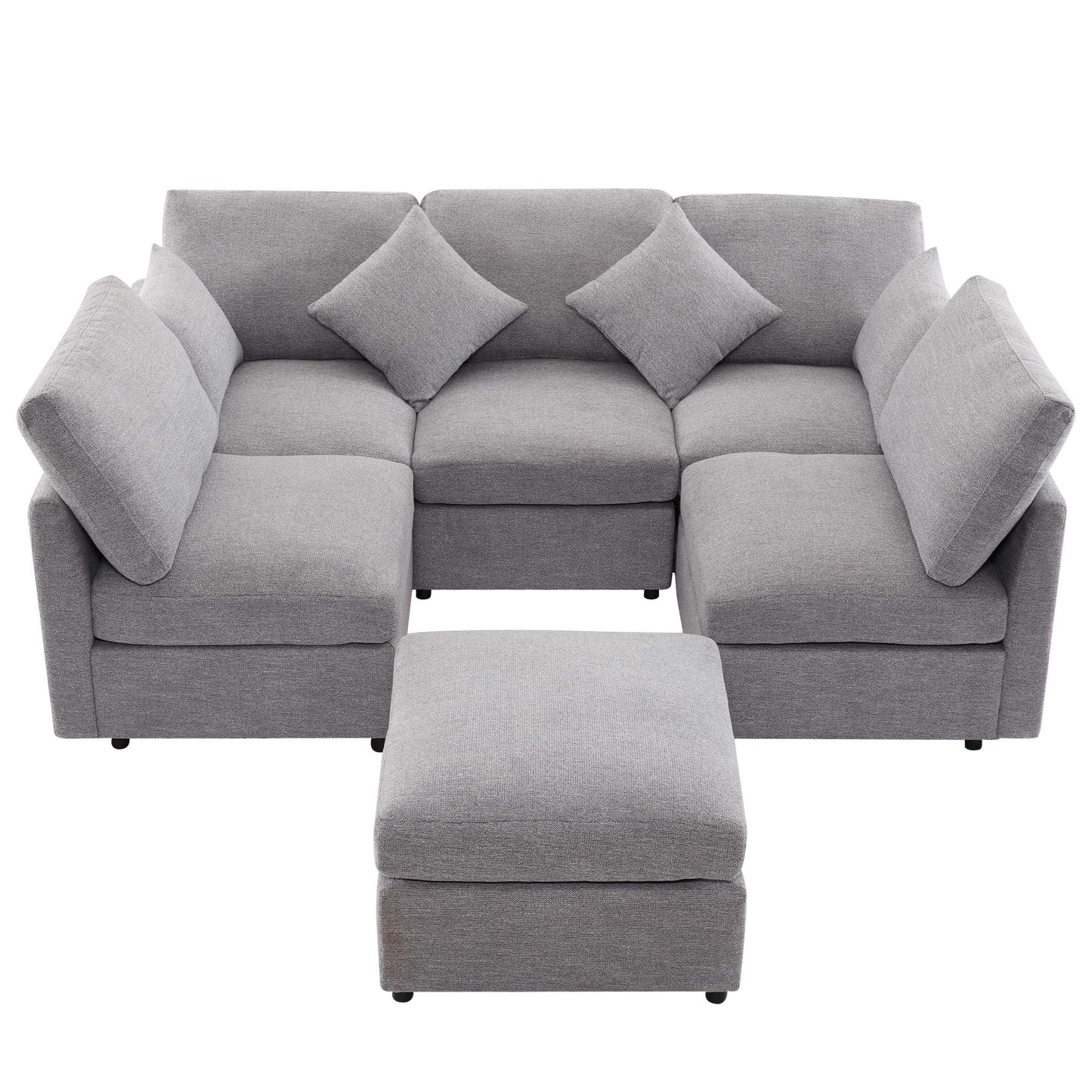 Sectional sofa modular U-shaped with ottoman and USB ports, gray fabric set HouseOfZazla on Tampa Home & Garden Store