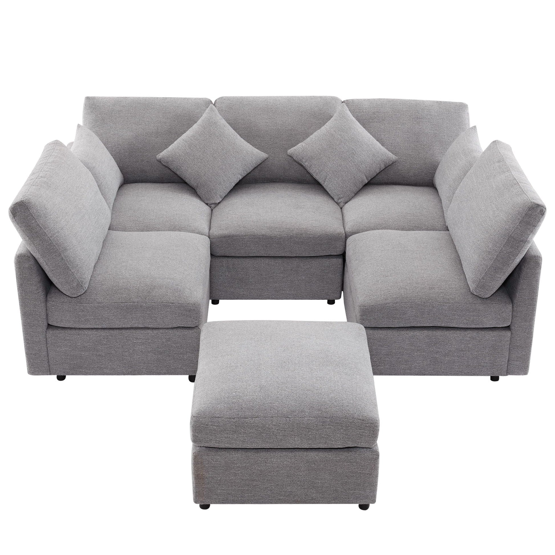Sectional sofa modular U-shaped with ottoman and USB ports, gray fabric set HouseOfZazla on Tampa Home & Garden Store