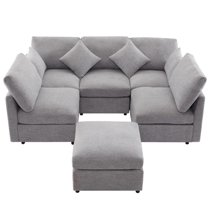 Sectional sofa modular U-shaped with ottoman and USB ports, gray fabric set HouseOfZazla on Tampa Home & Garden Store