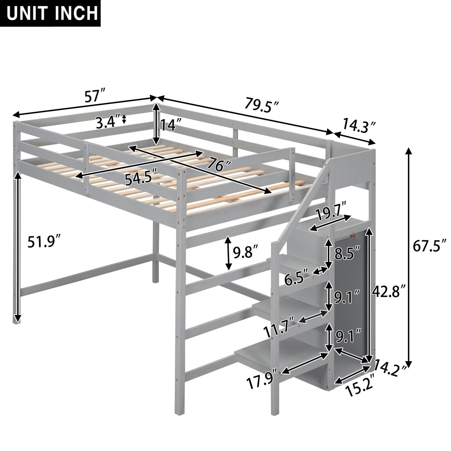 Loft bed with built-in storage wardrobe and staircase in gray by HouseOfZazla on Tampa Home & Garden Store