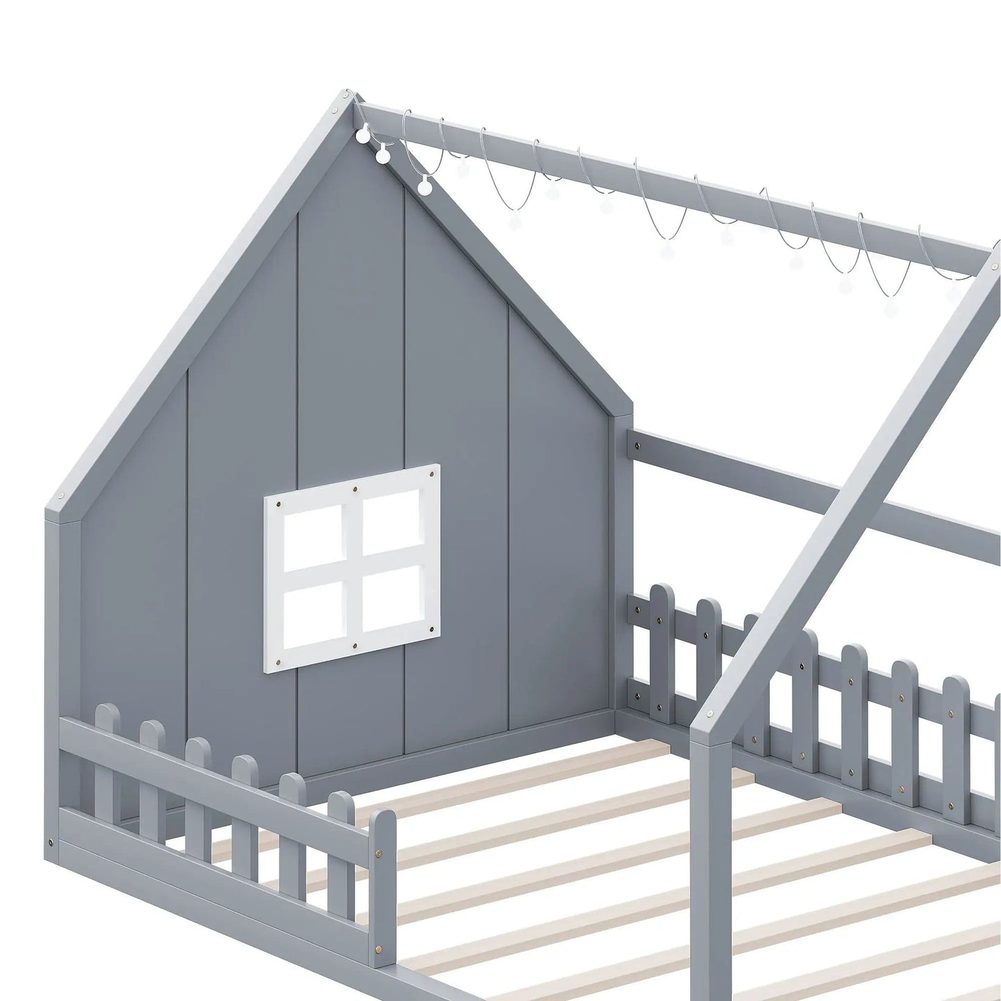 House Bed With Window and Fence Pine Wood Build