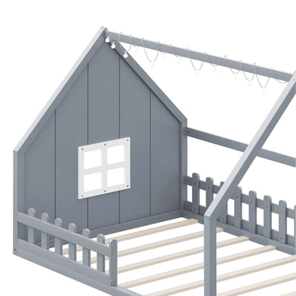 House Bed With Window and Fence Pine Wood Build