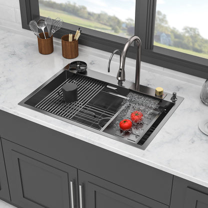 Brushed Waterfall Sink with Faucet and Cup Washer