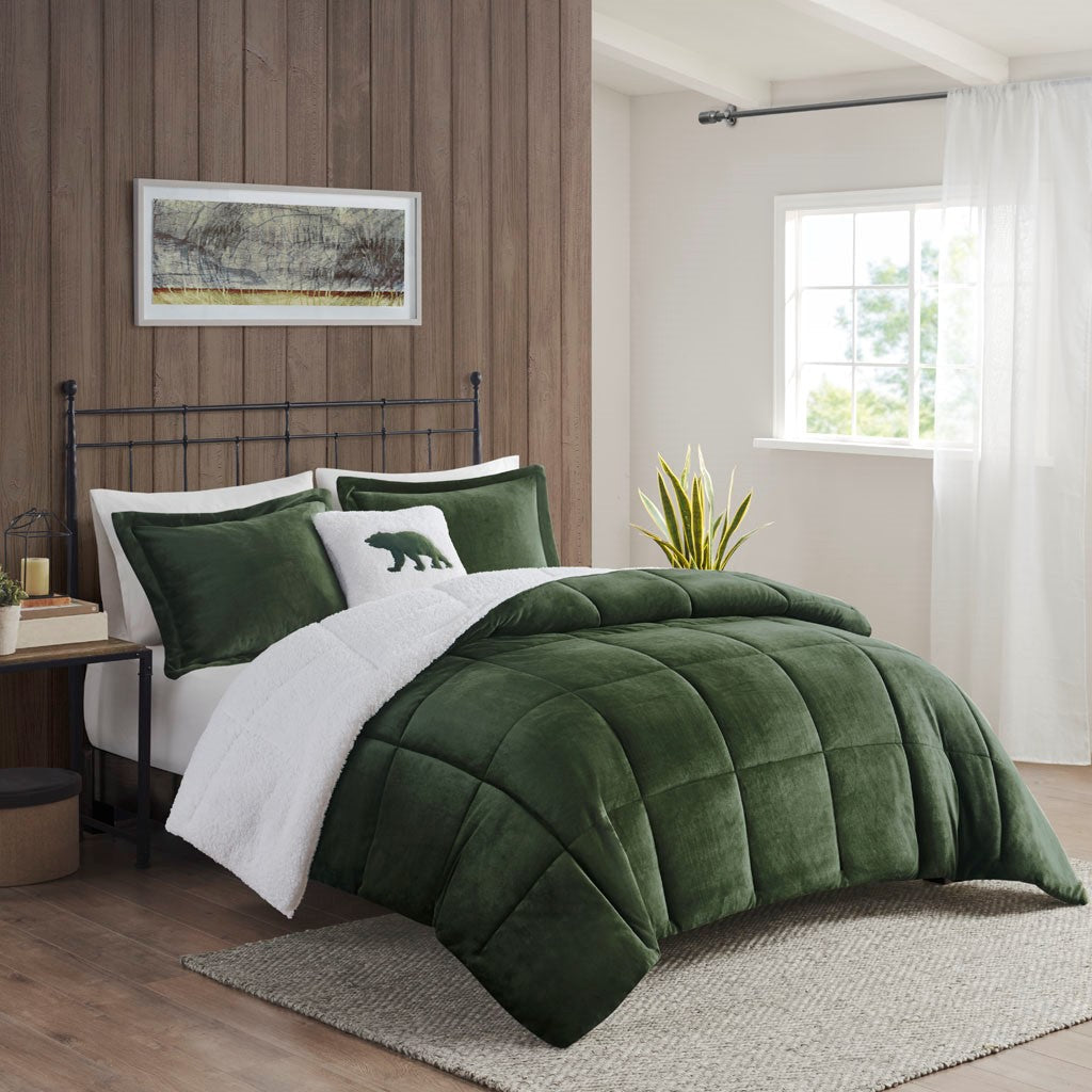 King Plush to Sherpa Down Alternative Comforter Set in forest green by HouseOfZazla on Tampa Home & Garden Store