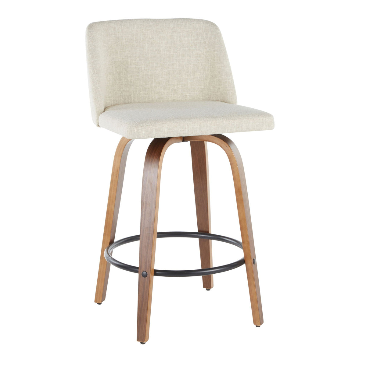Mid-Century modern counter stool with padded seat and back, curved legs and metal footrest on Tampa Home & Garden Store