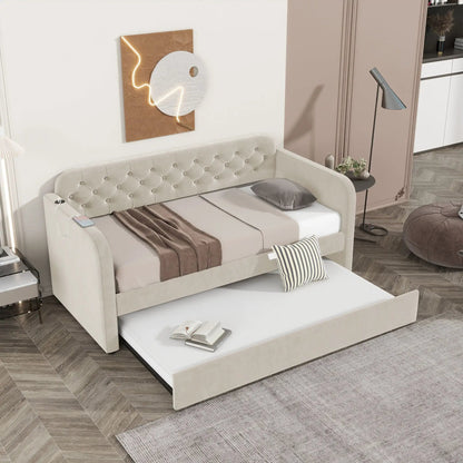 Upholstered Daybed With Trundle And USB Charging