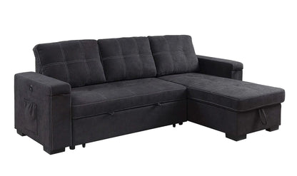 Toby woven fabric sleeper sectional with storage chaise in dark charcoal, stitched back cushions on Tampa Home & Garden Store