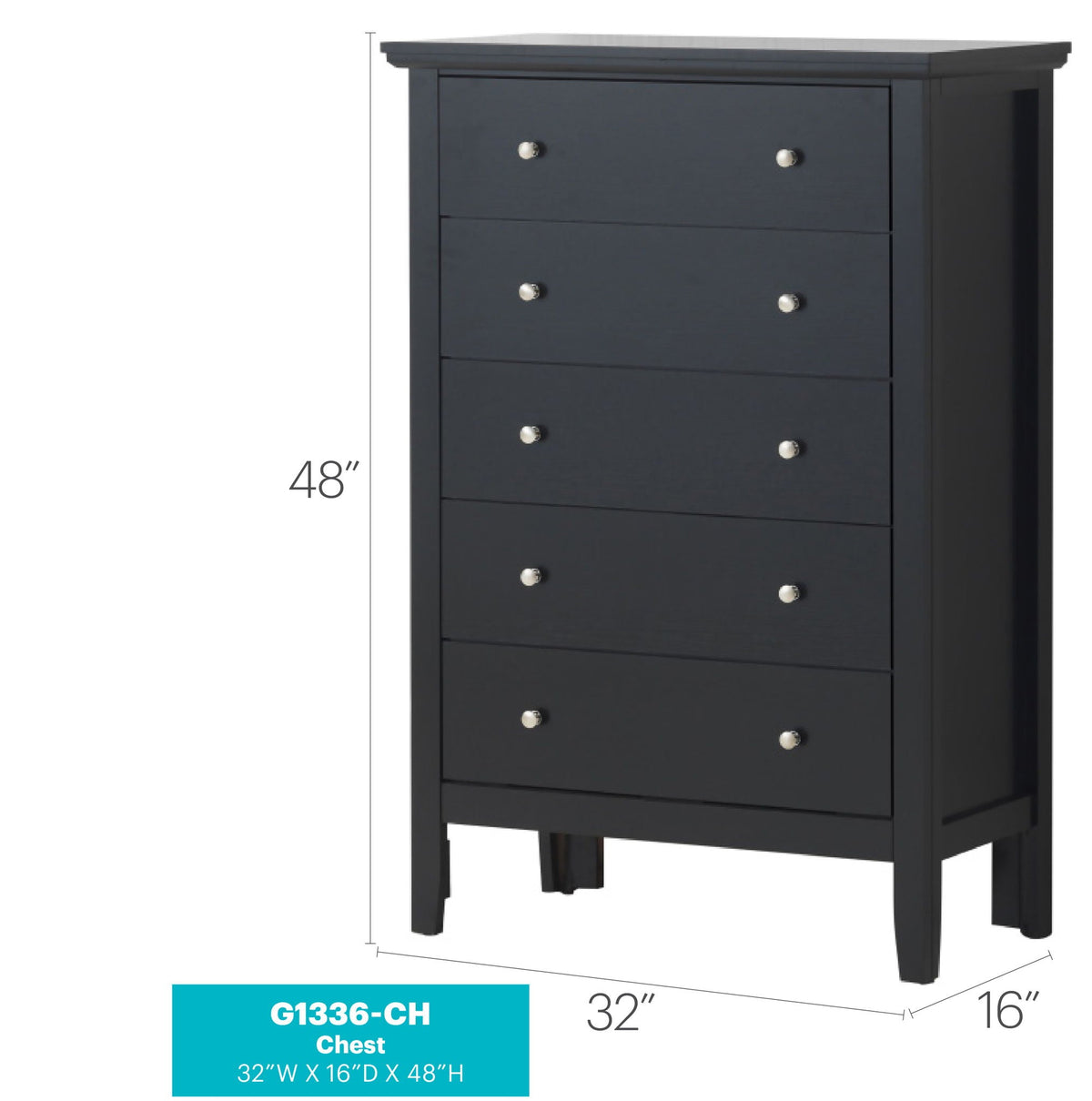 Primo Accent Chest by HouseOfZazla in charcoal black; six-drawer accent chest with silver knobs on Tampa Home & Garden Store