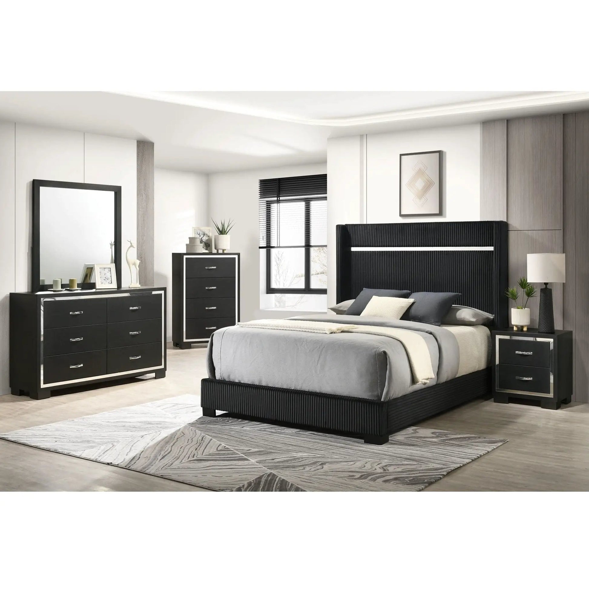 2 Drawer Bedroom Nightstand with Handles in Black by Unique Piece Furniture, Accent Nightstand on Tampa Home & Garden Store