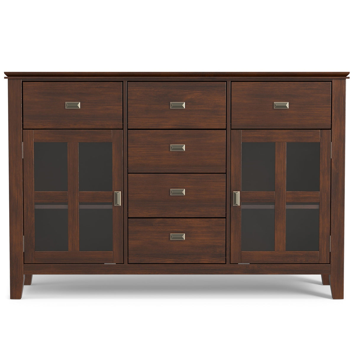 Solid wood sideboard with glass-front cabinets and drawer stack in dark walnut finish by HouseOfZazla on Tampa Home & Garden Store