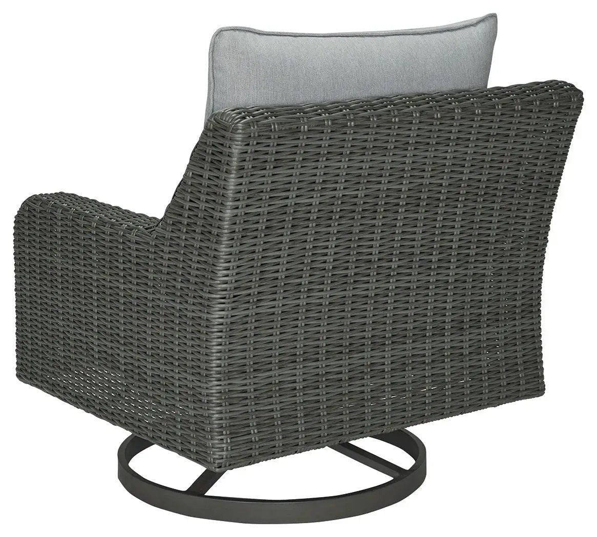 Elite Park swivel lounge chair with gray cushion, dark wicker and circular base on Tampa Home & Garden Store